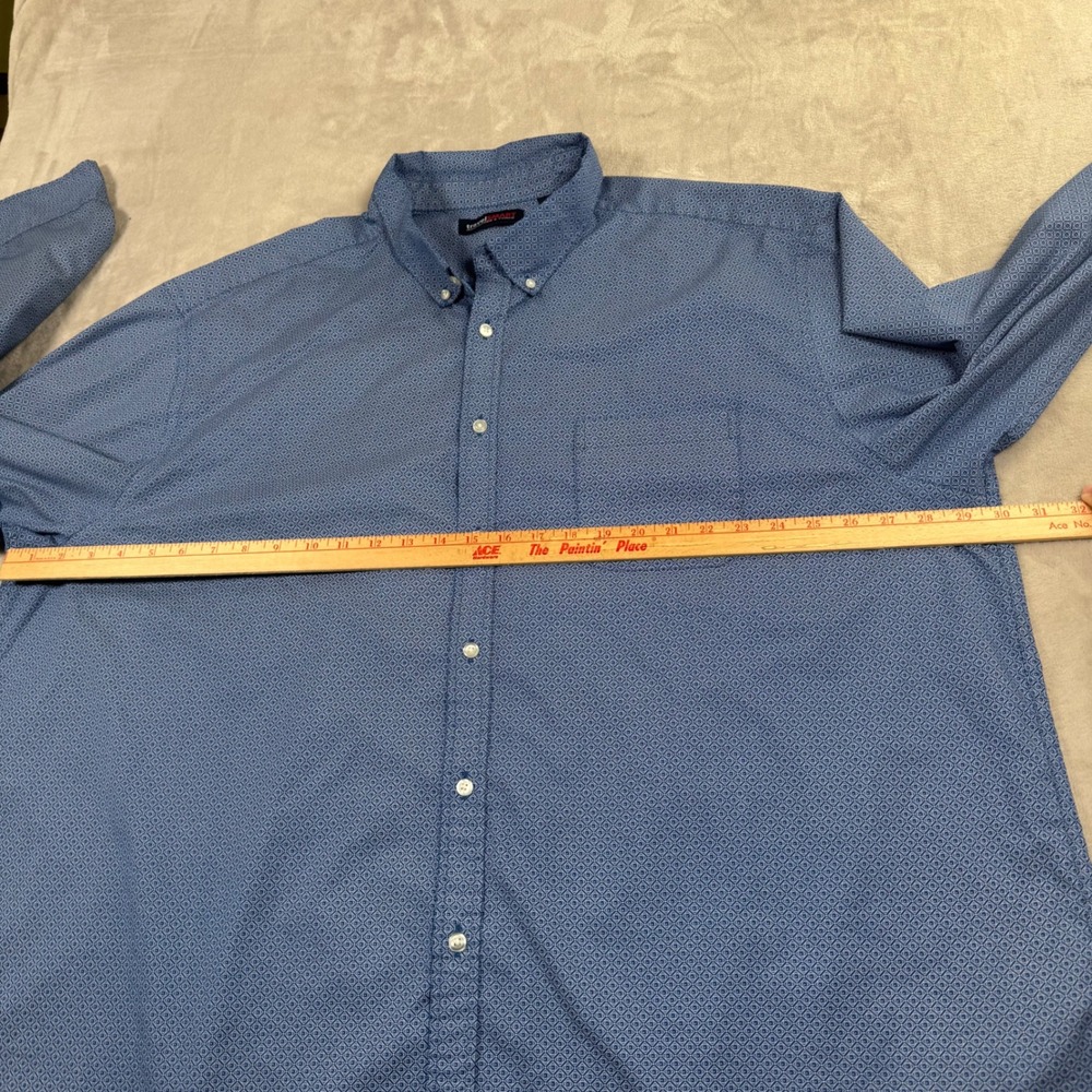 Roundtree & Yorke TravelSmart Button Down 3XB Blue Geometric Long Sleeve Shirt - Picture 4 of 6